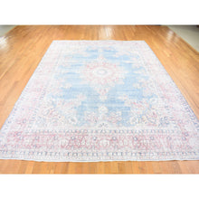 Load image into Gallery viewer, 10&#39;x12&#39;10&quot; Blue, Vintage Persian Kerman Cropped Thin, Distressed Look Worn Wool Hand Knotted, Oriental Rug FWR480834