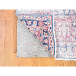 10'x12'10" Blue, Vintage Persian Kerman Cropped Thin, Distressed Look Worn Wool Hand Knotted, Oriental Rug FWR480834
