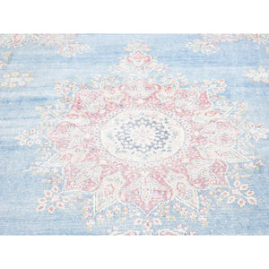 10'x12'10" Blue, Vintage Persian Kerman Cropped Thin, Distressed Look Worn Wool Hand Knotted, Oriental Rug FWR480834