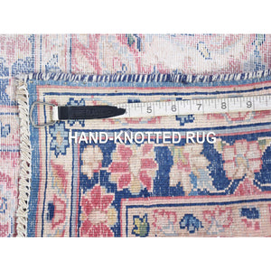 10'x12'10" Blue, Vintage Persian Kerman Cropped Thin, Distressed Look Worn Wool Hand Knotted, Oriental Rug FWR480834