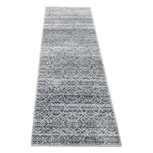 Load image into Gallery viewer, 2&#39;8&quot;x8&#39;2&quot; Navy Blue, Modern Damask Design Hand Knotted, Tone on Tone Textured Wool and Pure Silk, Runner Oriental Rug FWR480900