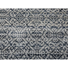 Load image into Gallery viewer, 2&#39;8&quot;x8&#39;2&quot; Navy Blue, Modern Damask Design Hand Knotted, Tone on Tone Textured Wool and Pure Silk, Runner Oriental Rug FWR480900
