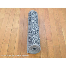 Load image into Gallery viewer, 2&#39;8&quot;x8&#39;2&quot; Navy Blue, Modern Damask Design Hand Knotted, Tone on Tone Textured Wool and Pure Silk, Runner Oriental Rug FWR480900