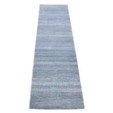 Load image into Gallery viewer, 2&#39;7&quot;x14&#39;1&quot; Charcoal Black, Modern Grass Design Gabbeh, Densely Woven ?Hand Knotted Wool and Silk, Runner Oriental Rug FWR480984