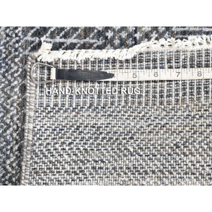 2'7"x14'1" Charcoal Black, Modern Grass Design Gabbeh, Densely Woven ?Hand Knotted Wool and Silk, Runner Oriental Rug FWR480984