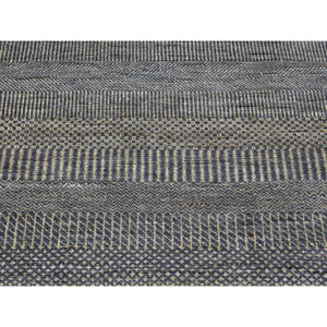 2'8"x10' Charcoal Black with Toppings of Gold, Hand Knotted Wool and Silk, Modern Grass Design Gabbeh Densely Woven, Runner Oriental Rug FWR480996
