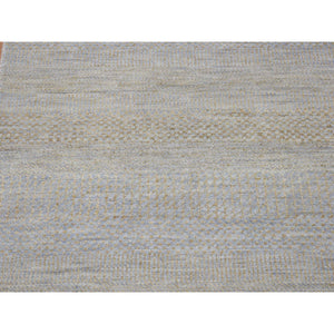 2'8"x9'1" Gray, Modern Grass Design Gabbeh, Densely Woven Hand Knotted Wool and Silk, Runner Oriental Rug FWR481002