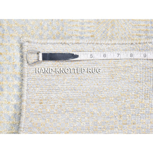 2'8"x9'1" Gray, Modern Grass Design Gabbeh, Densely Woven Hand Knotted Wool and Silk, Runner Oriental Rug FWR481002