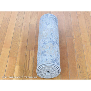 2'6"x11'10" Gray, Pure Wool Modern Abstract Design, Denser Weave Hand Knotted, Runner Oriental Rug FWR481074