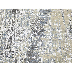 2'6"x10'1" Beige, Modern Abstract Design, Denser Weave Hand Knotted Pure Wool, Runner Oriental Rug FWR481110