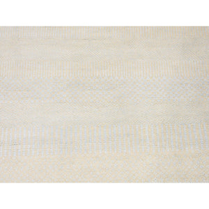 3'x5'4" Ivory, Hand Knotted Wool and Silk, Modern Grass Design Gabbeh Densely Woven, Oriental Rug FWR481242