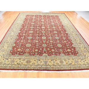 12'3"x17'9" Rust Red, Hereke Design with All Over Design, 300 KPSI Hand Made, Wool and Silk Hand Knotted, Oversized Oriental Rug FWR481320