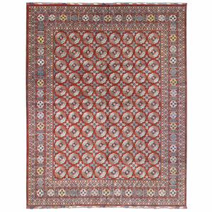 13'4"x15'5" Rust Red, Afghan Ersari with Elephant Feet Design, Hand Knotted Pure Wool, Oversized Oriental Rug FWR481326