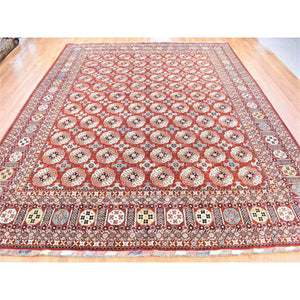 13'4"x15'5" Rust Red, Afghan Ersari with Elephant Feet Design, Hand Knotted Pure Wool, Oversized Oriental Rug FWR481326