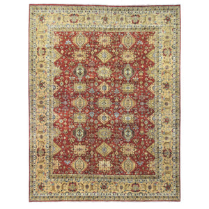 11'9"x14'10" Rust Red, Karajeh with Geometric Medallions Design, Hand Knotted Pure Wool, Oversized Oriental Rug FWR481332