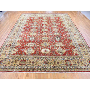 11'9"x14'10" Rust Red, Karajeh with Geometric Medallions Design, Hand Knotted Pure Wool, Oversized Oriental Rug FWR481332
