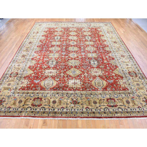 11'9"x14'10" Rust Red, Karajeh with Geometric Medallions Design, Hand Knotted Pure Wool, Oversized Oriental Rug FWR481332