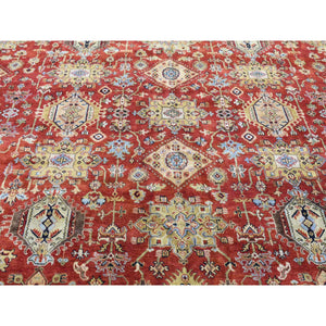 11'9"x14'10" Rust Red, Karajeh with Geometric Medallions Design, Hand Knotted Pure Wool, Oversized Oriental Rug FWR481332