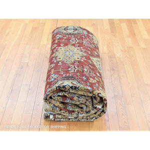 11'9"x14'10" Rust Red, Karajeh with Geometric Medallions Design, Hand Knotted Pure Wool, Oversized Oriental Rug FWR481332