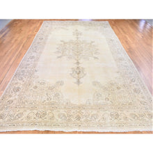 Load image into Gallery viewer, 9&#39;9&quot;x17&#39;6&quot; Vanilla Cream, Vintage Tabriz with Serrated Medallion Design, Full Pile Hand Knotted Pure Wool, Wide Gallery Size Oriental Rug FWR481344