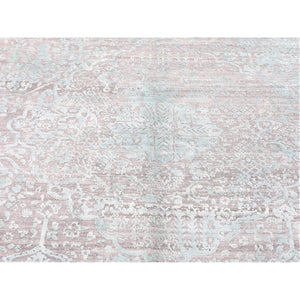 12'x12' Gray-Sea Foam Green, Broken Persian Design with Faded Out Colors, Hand Knotted Wool and Silk, Square Oriental Rug FWR481350