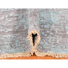 Load image into Gallery viewer, 12&#39;x12&#39; Gray-Sea Foam Green, Broken Persian Design with Faded Out Colors, Hand Knotted Wool and Silk, Square Oriental Rug FWR481350