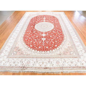 12'x18'4" Red, Sino Tabriz, 250 KPSI Clearance Hand Knotted Silken, Oversized Oriental Rug FWR481386