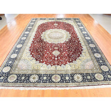 Load image into Gallery viewer, 12&#39;1&quot;x18&#39;1&quot; Red, Kashan with Large Medallion Design, 250 KPSI Silken Hand Knotted, Oversized Oriental Rug FWR481404