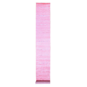 2'6"x17'9" Soft Pink, Modern Grass Design Gabbeh, Handmade Wool and Silk Hand Loomed, XL Runner Oriental Rug FWR481452