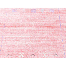 Load image into Gallery viewer, 2&#39;6&quot;x17&#39;9&quot; Soft Pink, Modern Grass Design Gabbeh, Handmade Wool and Silk Hand Loomed, XL Runner Oriental Rug FWR481452