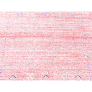 2'6"x17'9" Soft Pink, Modern Grass Design Gabbeh, Handmade Wool and Silk Hand Loomed, XL Runner Oriental Rug FWR481452