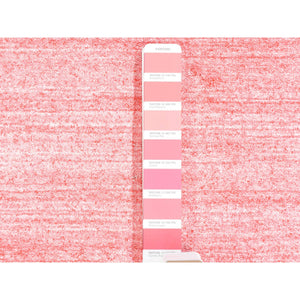 2'6"x17'9" Soft Pink, Modern Grass Design Gabbeh, Handmade Wool and Silk Hand Loomed, XL Runner Oriental Rug FWR481452