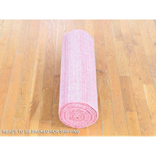 Load image into Gallery viewer, 2&#39;6&quot;x17&#39;9&quot; Soft Pink, Modern Grass Design Gabbeh, Handmade Wool and Silk Hand Loomed, XL Runner Oriental Rug FWR481452