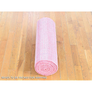 2'6"x17'9" Soft Pink, Modern Grass Design Gabbeh, Handmade Wool and Silk Hand Loomed, XL Runner Oriental Rug FWR481452