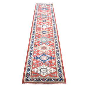 2'8"x13'9" Tomato Red, Peshawar with Northwest Persian Design, Vegetable Dyes Pure Wool Hand Knotted, Runner Oriental Rug FWR481500