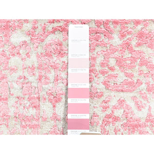 2'6"x7'9" Hot Pink, Broken Persian Design Tone on Tone, Wool and Pure Silk Hand Knotted, Runner Oriental Rug FWR481512