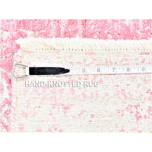 2'6"x7'9" Hot Pink, Broken Persian Design Tone on Tone, Wool and Pure Silk Hand Knotted, Runner Oriental Rug FWR481512