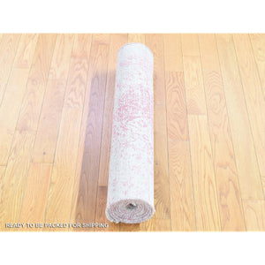 2'6"x7'9" Hot Pink, Broken Persian Design Tone on Tone, Wool and Pure Silk Hand Knotted, Runner Oriental Rug FWR481512