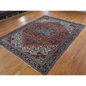 9'6"x12'9"Brick Red, Antique Persian Heriz, Excellent Condition, Clean, Sides and Edges Professionally Secured, Hand Knotted, Pure Wool Oriental Rug FWR481554