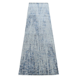 2'6"x9'8" Light Gray Fine Jacquard Hand Loomed Modern Wool and Art Silk Runner Oriental Rug FWR481644