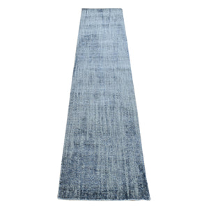 2'5"x10'8" Gray Fine Jacquard Hand Loomed Modern Runner Wool and Art Silk Oriental Rug FWR481662