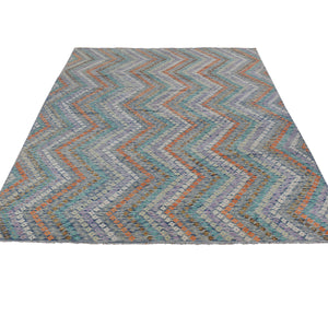 10'2"x13'7" Colorful, Hand Woven Afghan Maimana Kilim with Zig Zag Design, Veggie Dyes Pure Wool, Oriental Rug FWR481818