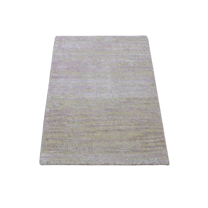 2'x3' Light Green, Modern Design, Pure Silk with Wool, Hand Knotted, Mat Oriental Rug FWR481890
