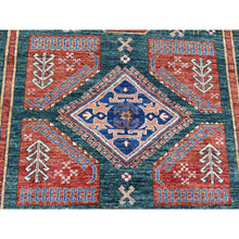 Load image into Gallery viewer, 5&#39;4&quot;x7&#39;9&quot; Dark Green, Afghan Super Kazak with Geometric Caucasian Design, Hand Knotted Pure Wool Oriental Rug FWR481914
