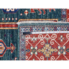 Load image into Gallery viewer, 5&#39;4&quot;x7&#39;9&quot; Dark Green, Afghan Super Kazak with Geometric Caucasian Design, Hand Knotted Pure Wool Oriental Rug FWR481914