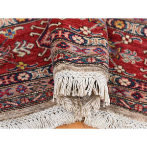 8'4"x10'2" Camel Color, Afghan Super Kazak with Geometric Design, Shiny and Vibrant Wool, Hand Knotted Oriental Rug FWR481938
