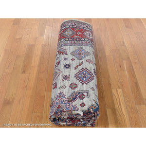 8'4"x10'2" Camel Color, Afghan Super Kazak with Geometric Design, Shiny and Vibrant Wool, Hand Knotted Oriental Rug FWR481938