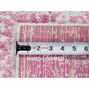 2'x3' Pink, Fine Jacquard Natural Dyes, Hand Loomed Wool and Plant Based Silk, Mat Oriental Rug FWR481992