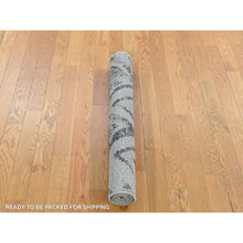 Load image into Gallery viewer, 3&#39;1&quot;x3&#39;1&quot; Light Gray with Black, Organic Wool Hand Knotted, Modern Design Fragment Sample, Square Oriental Rug FWR482010