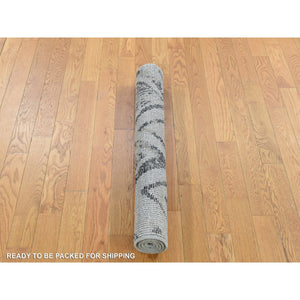 3'1"x3'1" Light Gray with Black, Organic Wool Hand Knotted, Modern Design Fragment Sample, Square Oriental Rug FWR482010